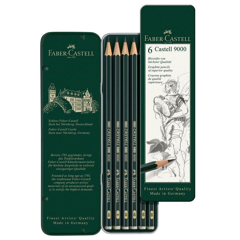 FABER-CASTELL grafitové tužky CASTELL 9000, 6ks v kovové krabičce