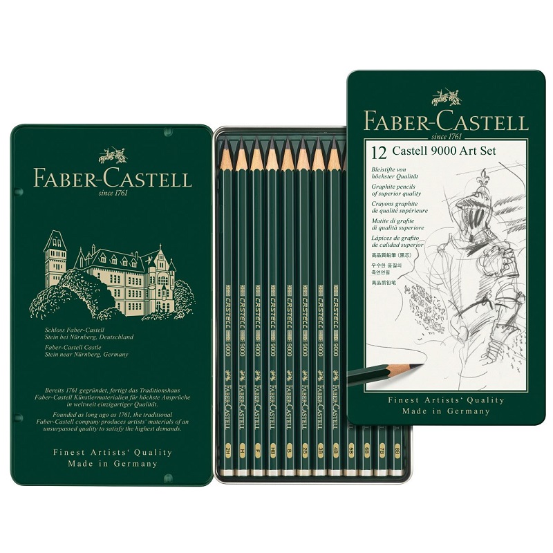 FABER-CASTELL grafitové tužky CASTELL 9000, 12ks Art v kovové krabičce