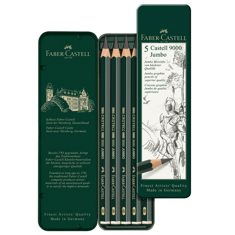 FABER-CASTELL grafitové tužky CASTELL 9000 JUMBO, 5ks v kovové krabičce