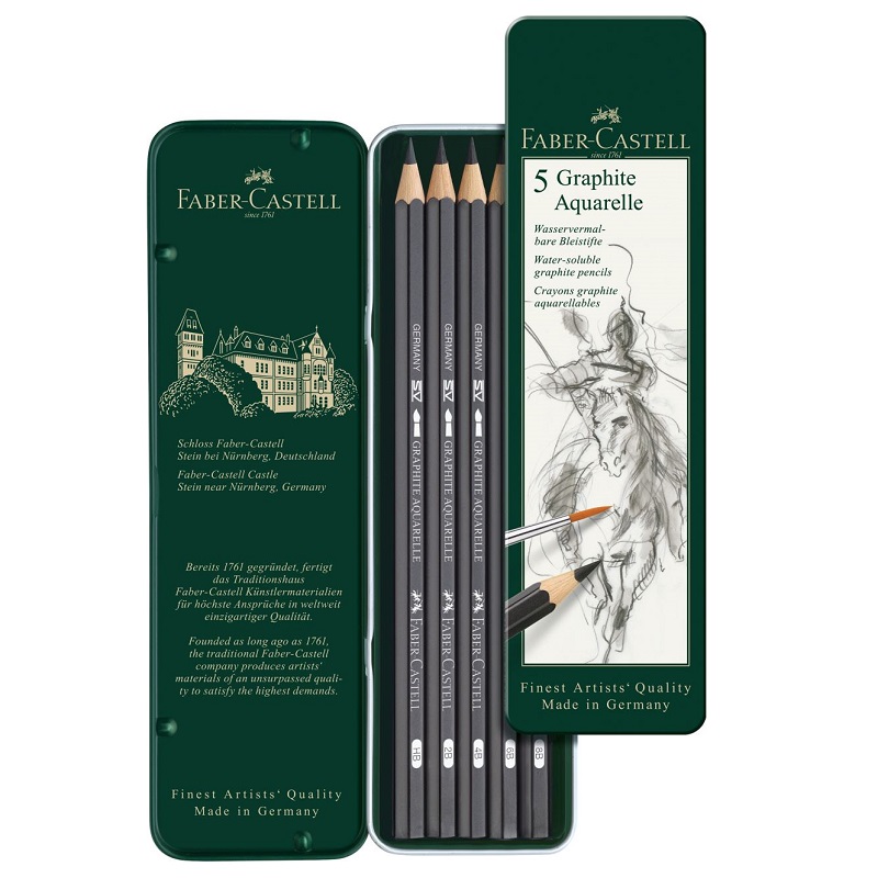 FABER-CASTELL grafitové tužky GRAPHITE AQUARELLE, 5ks v kovové krabičce
