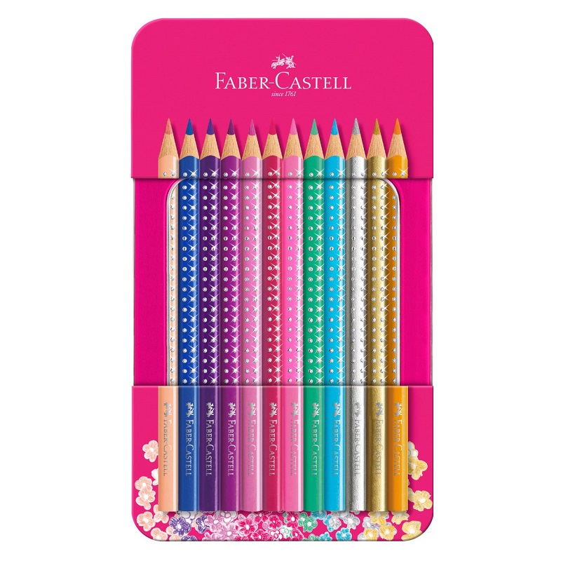 FABER-CASTELL třpytivé pastelky SPARKLE, 12ks v kovové krabičce