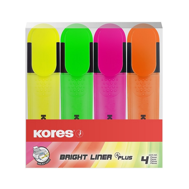 KORES zvýrazňovač Bright High Liner, 4ks