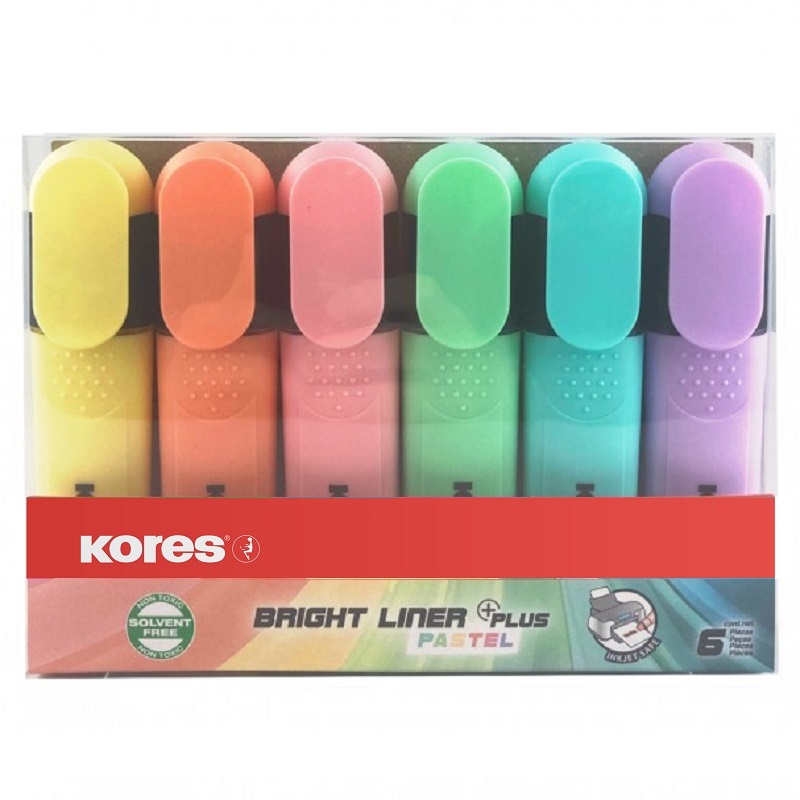 KORES zvýrazňovač Bright High Liner, 6ks pastelové