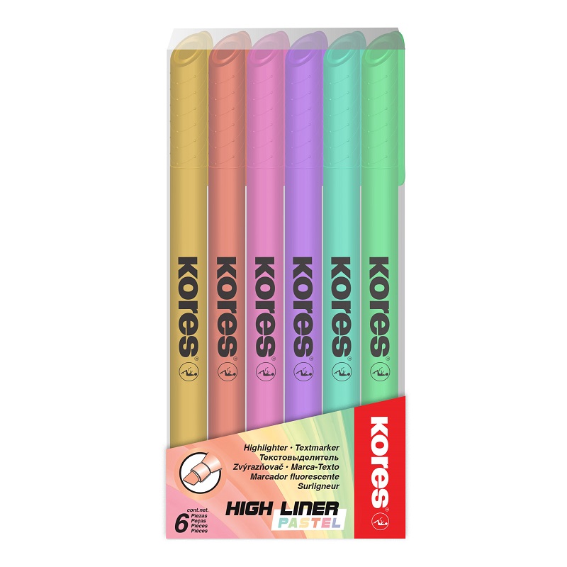KORES zvýrazňovač High Liner, 6ks pastelové