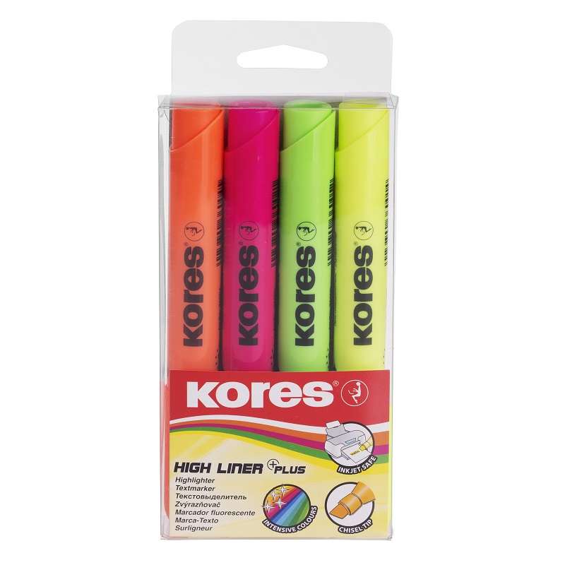 KORES zvýrazňovač High Liner PLUS, 4ks