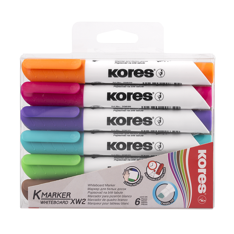 KORES popisovač na bílé tabule K-Marker šikmý, 6ks