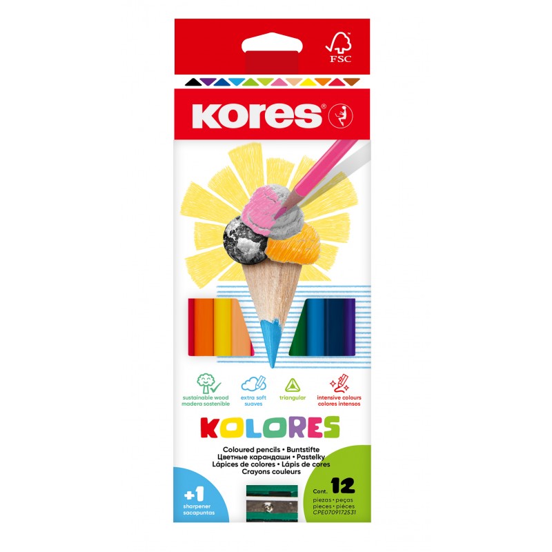 KORES pastelky Kolores, 12ks + ořezávátko
