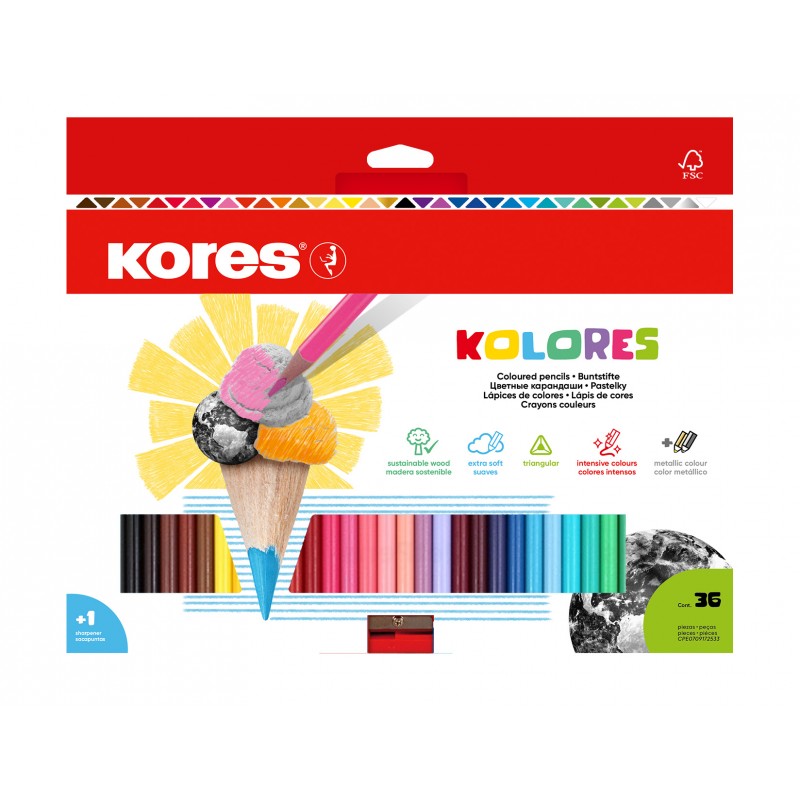 KORES pastelky Kolores, 36ks + ořezávátko