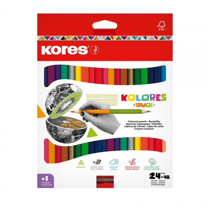 KORES oboustranné pastelky Kolores Duo, 24ks + ořezávátko
