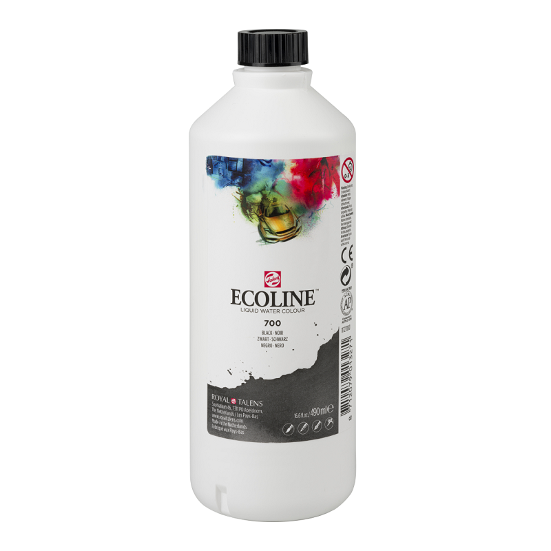 ROYAL TALENS Akvarelový ECOLINE Aquarell Ink 490ml, 700 black