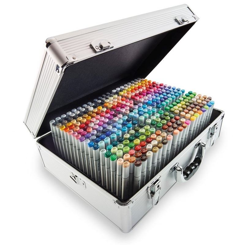 Lihové fixy COPIC Sketch oboustranné Brush & Chisel 358ks, kompletní sada v kovovém kufru