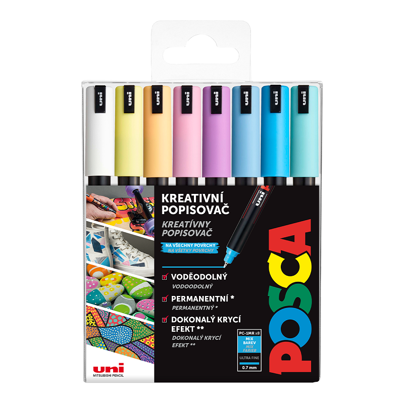 Akrylové fixy UNI POSCA 1MR, 8ks pastelové