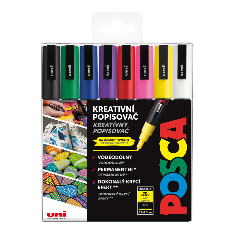 Akrylové fixy UNI POSCA 3M, 8ks základní