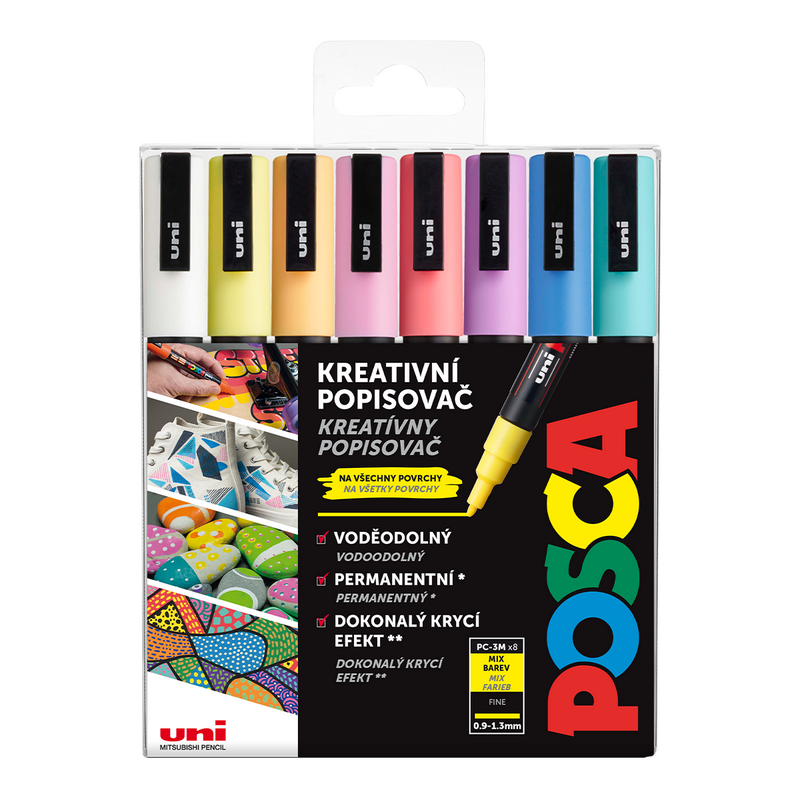 Akrylové fixy UNI POSCA 3M, 8ks pastelové