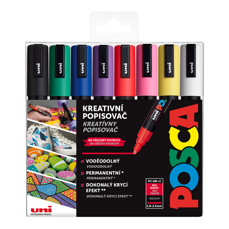 Akrylové fixy UNI POSCA 5M, 8ks základní