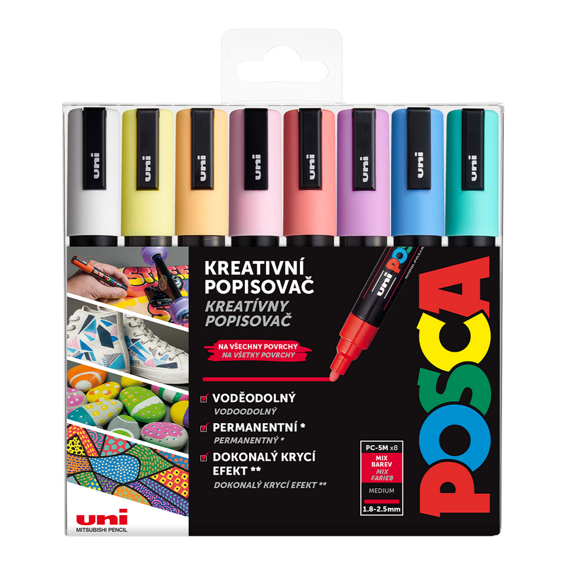 Akrylové fixy UNI POSCA 5M, 8ks pastelové