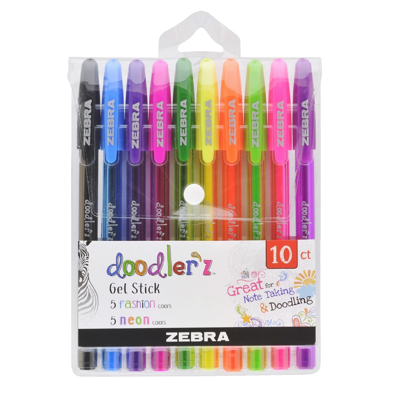 Gelová pera ZEBRA Doodlerz, 10ks moderní + neonové
