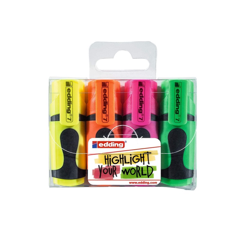 Zvýrazňovače EDDING 7 MINI, 4ks neonové