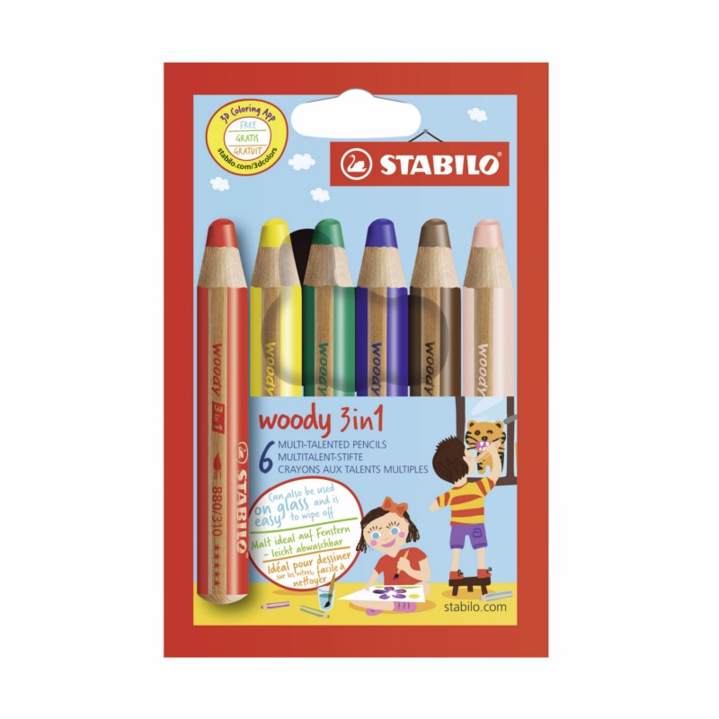 Pastelky STABILO woody 3in1, 6ks