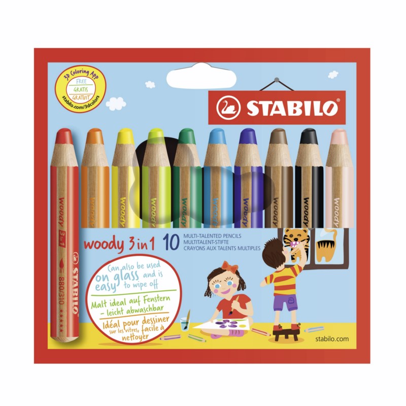 Pastelky STABILO woody 3in1, 10ks