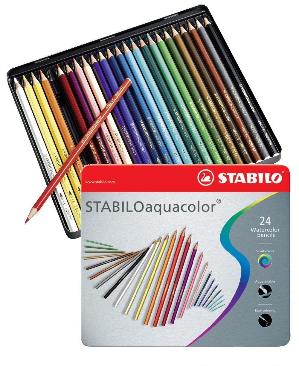STABILO Pastelky akvarelové STABILOaquacolor, 24ks v kovové krabičce