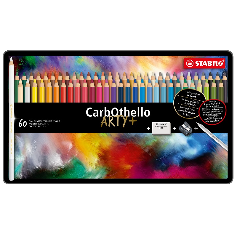 Pastelky křídové STABILO CarbOthello, 60ks ARTY v kovové krabičce + příslušenství