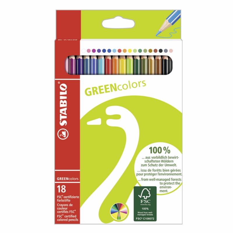 Pastelky STABILO GREENcolors, 18ks