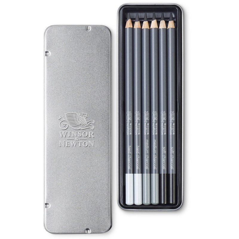 WINSOR & NEWTON Uhlové tužky WINSOR & NEWTON, 6ks v kovové krabičce