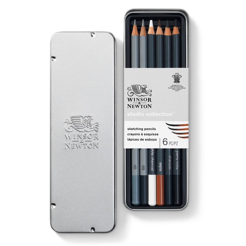 WINSOR & NEWTON Skicovací tužky WINSOR & NEWTON, 6ks v kovové krabičce
