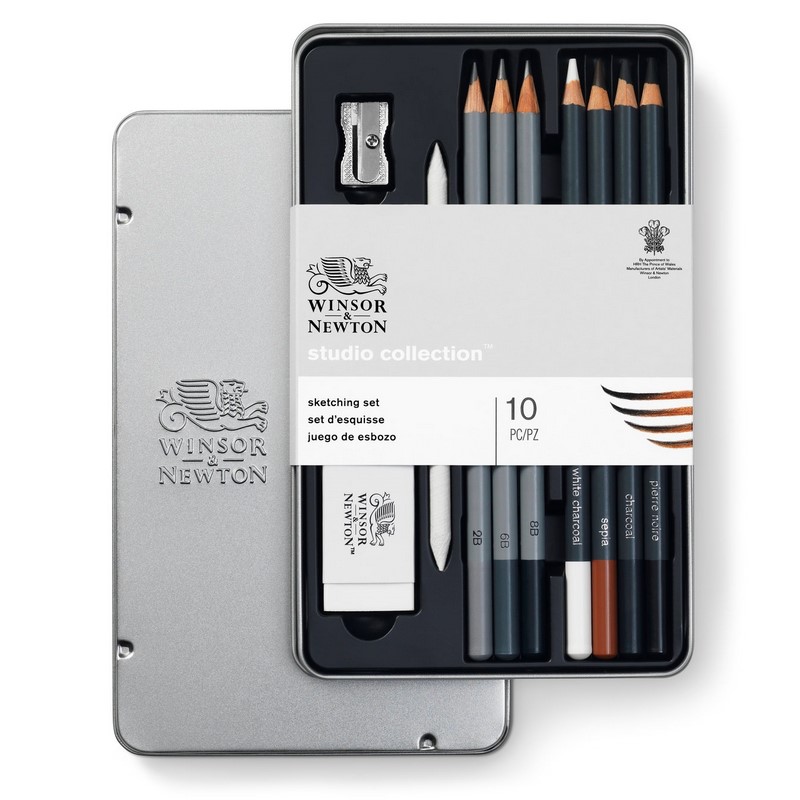 WINSOR & NEWTON Skicovací tužky WINSOR & NEWTON, 7ks + 3ks příslušenství v kovové krabičce