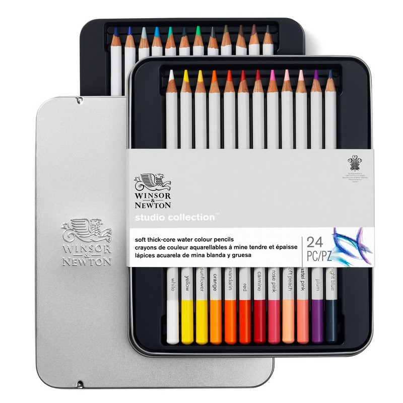 WINSOR & NEWTON Akvarelové pastelky WINSOR & NEWTON, 24ks v kovové krabičce