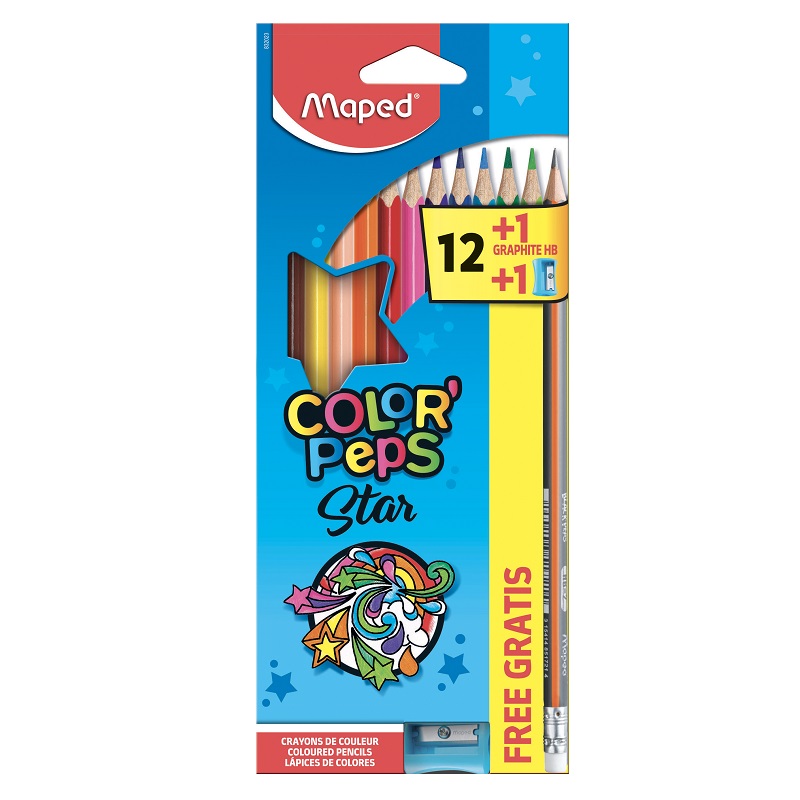 Pastelky MAPED Color Peps star, 12ks + ořezávátko a tužka