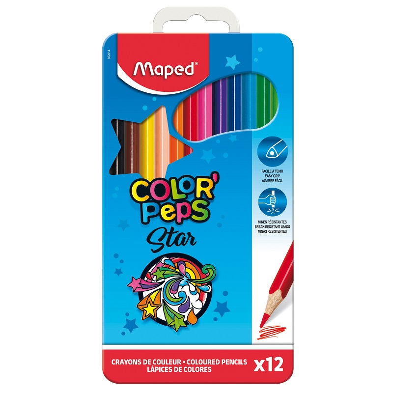 Pastelky MAPED Color Peps star, 12ks v kovové krabičce