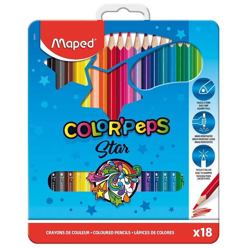 Pastelky MAPED Color Peps star, 18ks v kovové krabičce