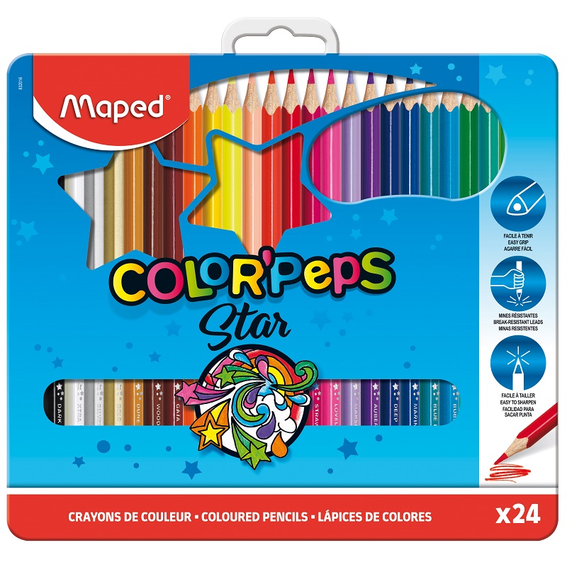 Pastelky MAPED Color Peps star, 24ks v kovové krabičce