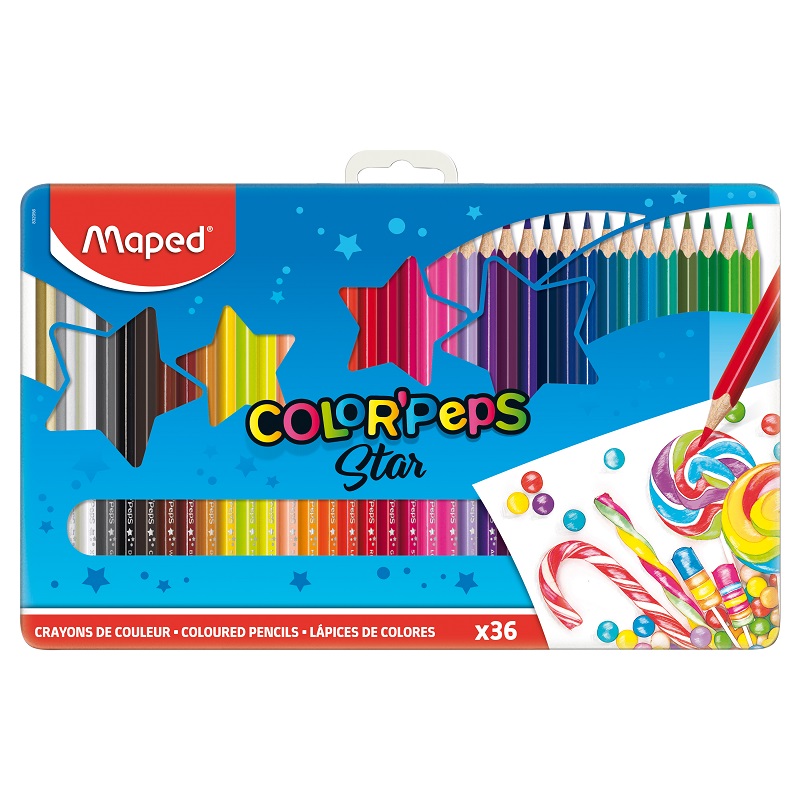 Pastelky MAPED Color Peps star, 36ks v kovové krabičce