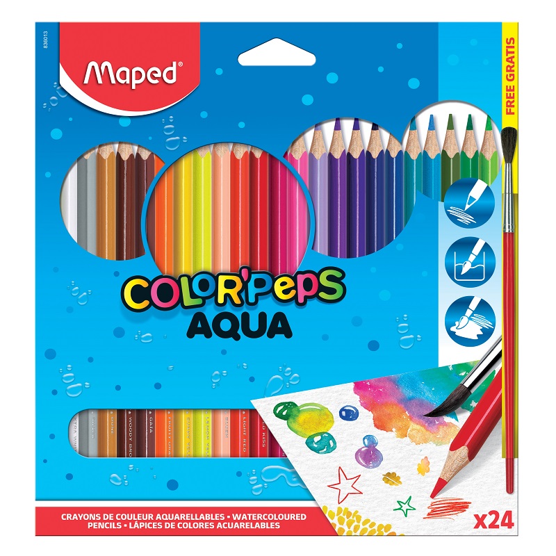 Pastelky akvarelové MAPED Color Peps aqua, 24ks + štětec