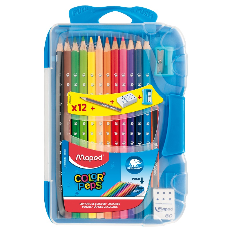 Pastelky MAPED Color Peps smart box, 12ks s příslušenstvím v plastové krabičce