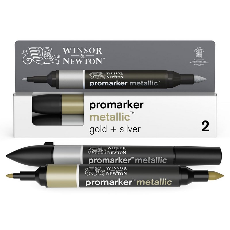 Pigmentové fixy WINSOR & NEWTON Promarker Fine & Round, 2ks METALLIC