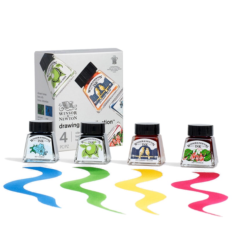 Kreslící inkousty WINSOR & NEWTON Drawing Ink, 4ks VIBRANT TONES