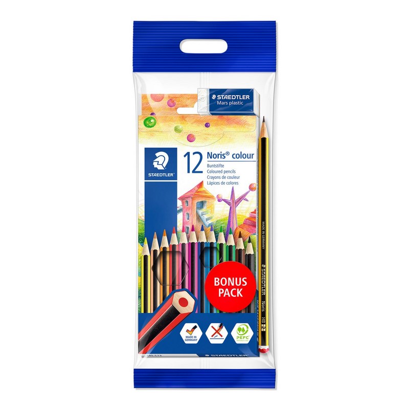 Pastelky STAEDTLER Noris Colour, 12ks + grafitová tužka a guma