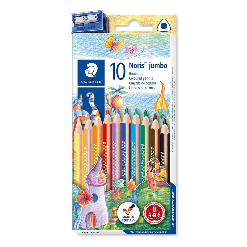 Pastelky STAEDTLER Noris Jumbo, 10ks + ořezávátko