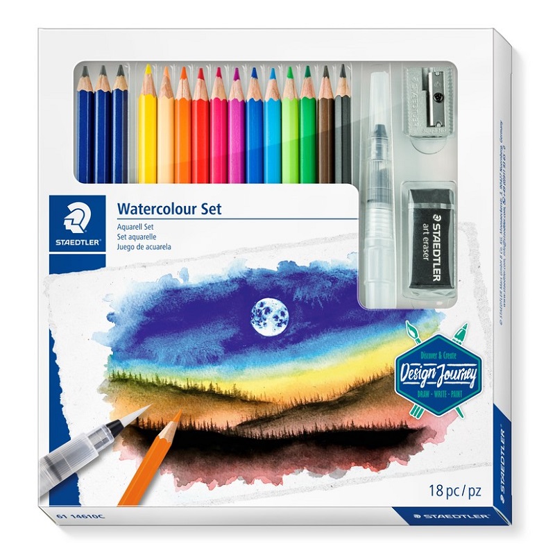 Pastelky akvarelové STAEDTLER Design Journey, 12ks s příslušenstvím