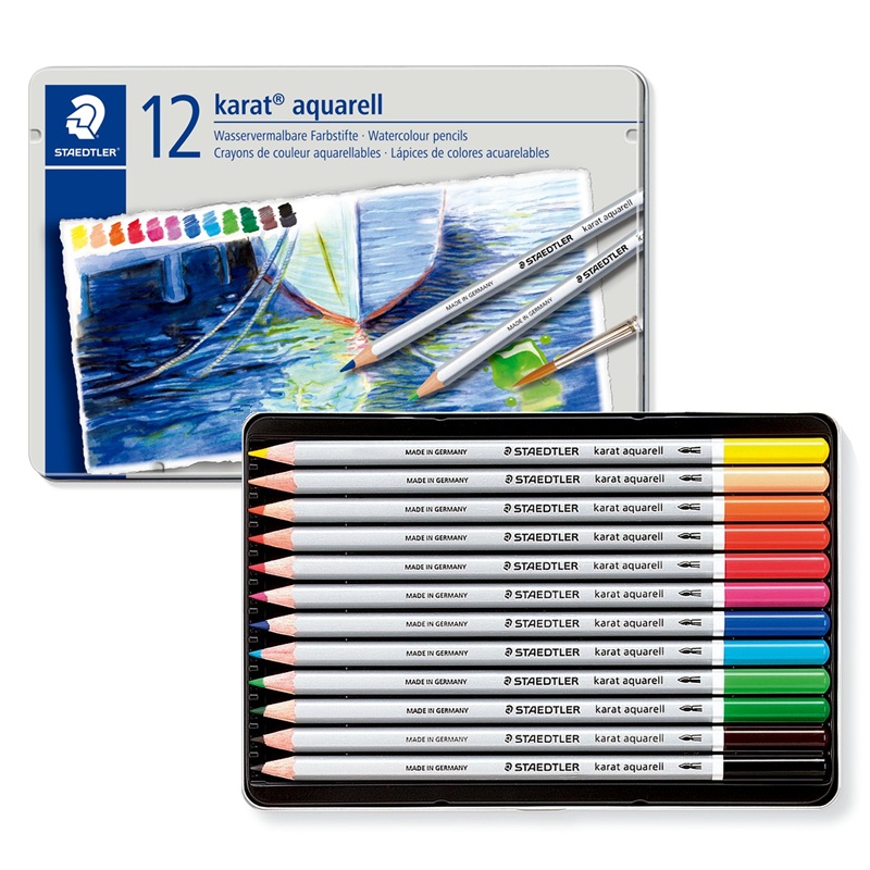Pastelky akvarelové STAEDTLER Karat, 12ks v kovové krabičce