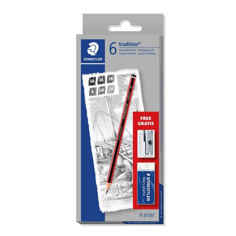 Grafitové tužky STAEDTLER Tradition, 6ks + ořezávátko a guma