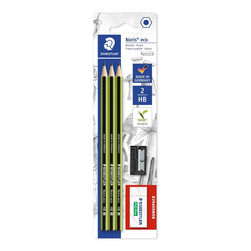 Grafitové tužky STAEDTLER Noris Eco, 3ks + ořezávátko a guma