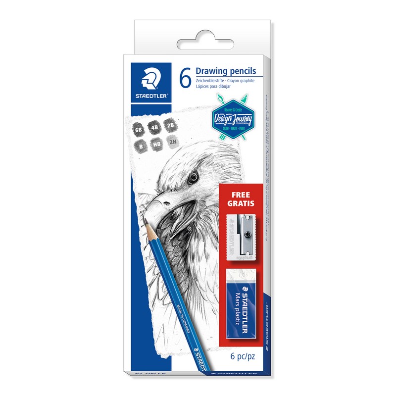Grafitové tužky STAEDTLER Design Journey Mars Lumograph, 6ks + ořezávátko a guma