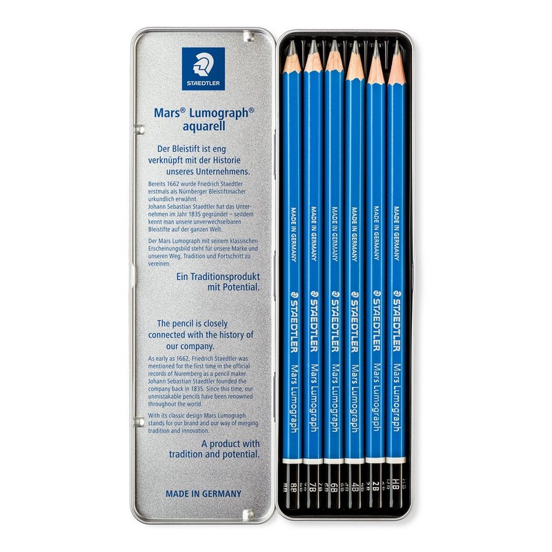 Grafitové tužky STAEDTLER Mars Lumograph, 6ks v kovové krabičce