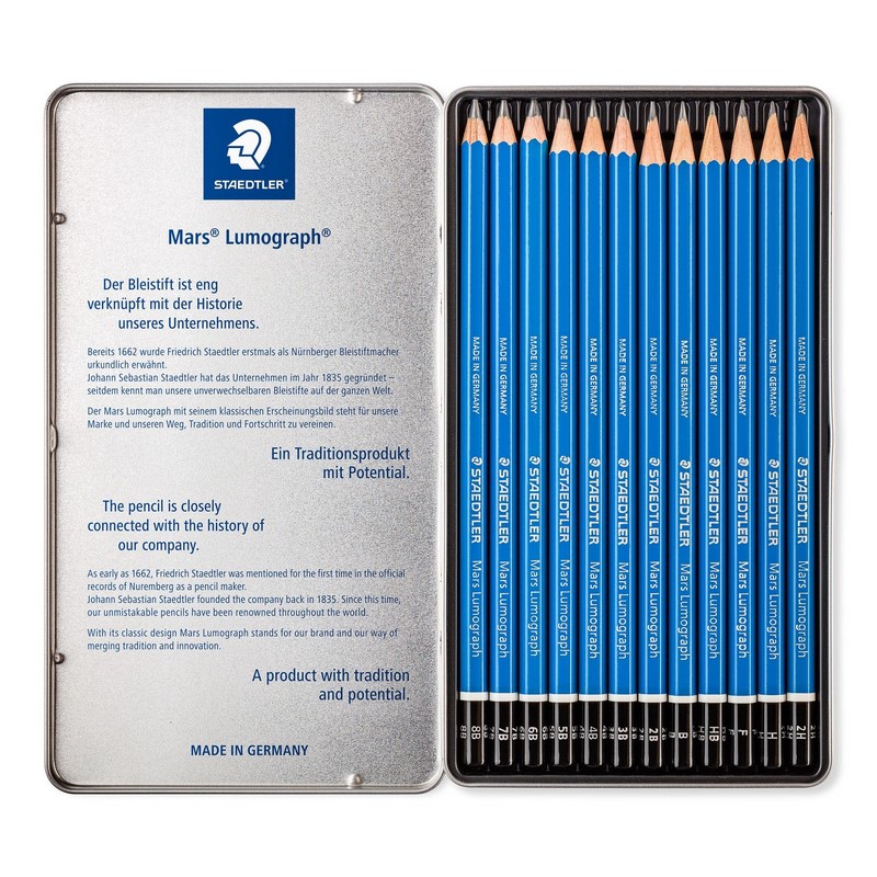 Grafitové tužky STAEDTLER Mars Lumograph, 12ks v kovové krabičce