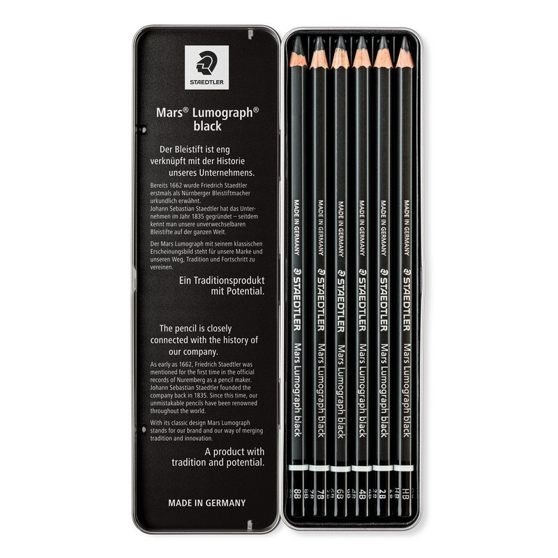 Grafitové tužky STAEDTLER Mars Lumograph Black, 6ks v kovové krabičce
